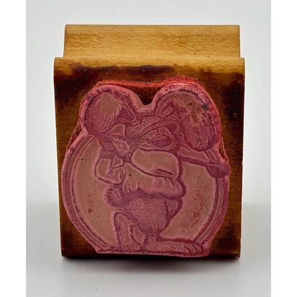 Vintage 78 All Night Media Golf Rabbit Stamp Wood Mounted Rubber Stamp - Picture 2 of 2